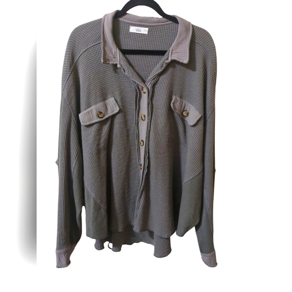 Shop Talulah Oversized Button Down Thermal Stone Washed Gray Shacket - Picture 6 of 11